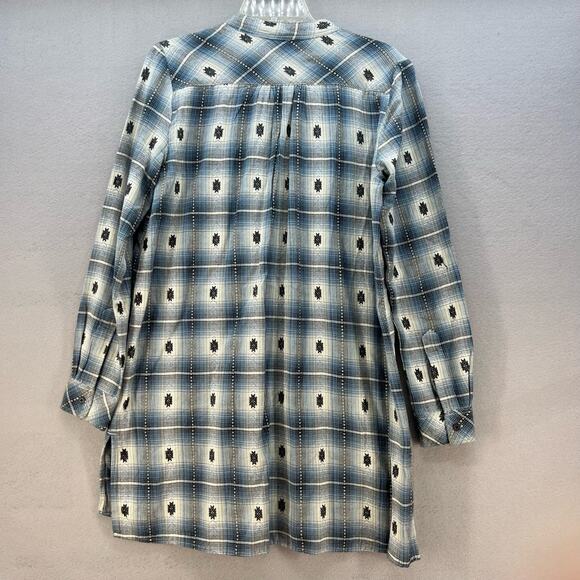 Dylan Tunic Dress Women's Size S Blue Black V-neck Flannel Southwestern Plaid - Picture 8 of 10